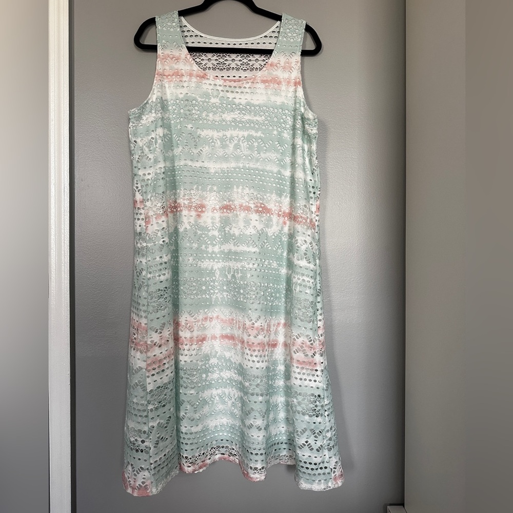 Cloth & Portrait Crochet Eyelet Seafoam Sunset Sleeveless Lined Midi Dress